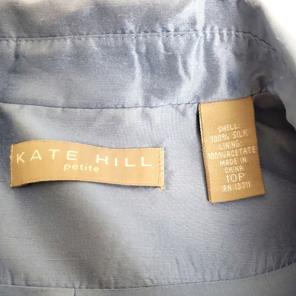 Vntg Kate Hall Silk Wrap Blouse. Blue. 10P - Picture 5 of 13